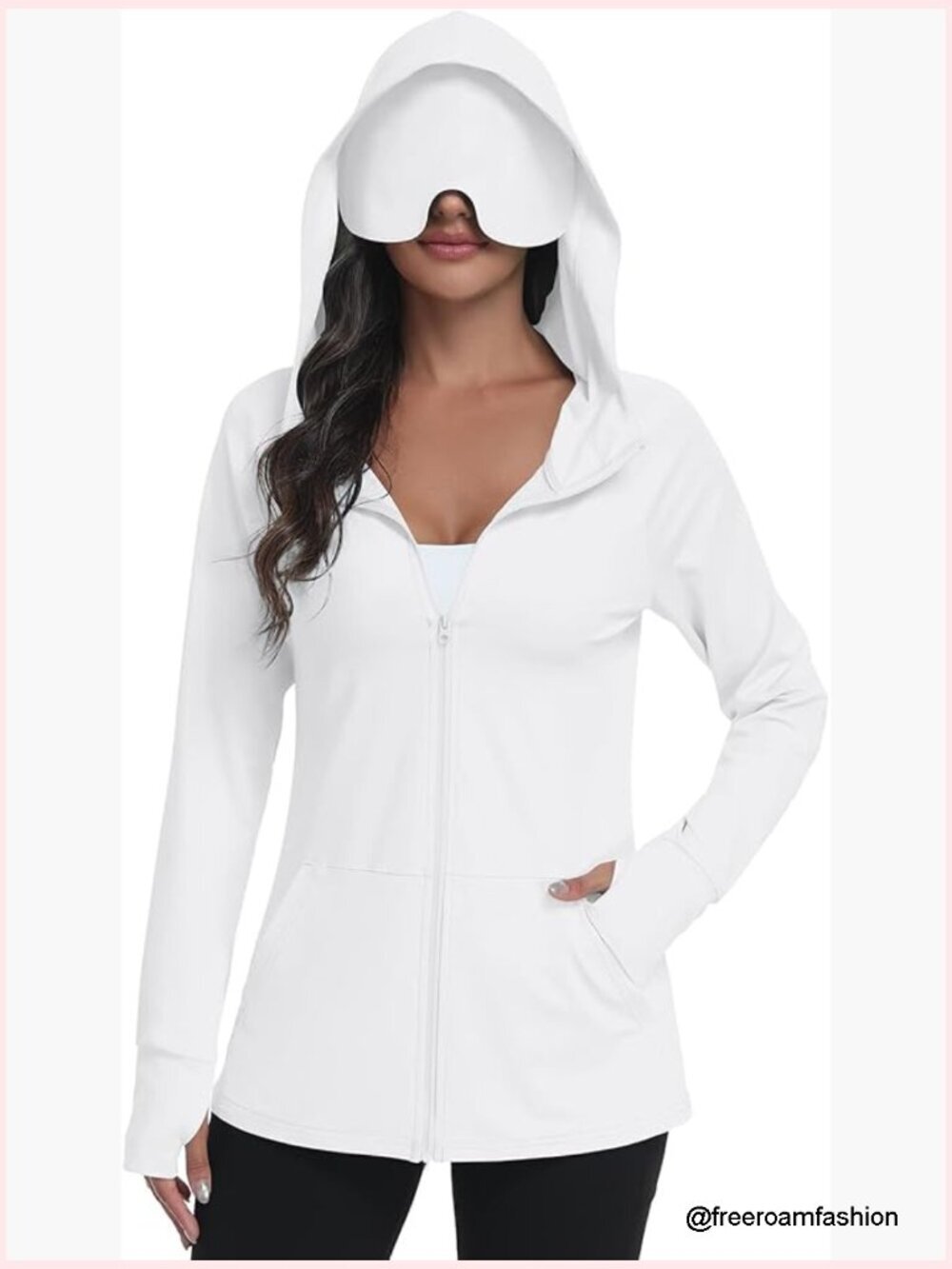 UPF 50+ Zip Up Hoodie with Eye Mask Travel Sun Protection Jacket